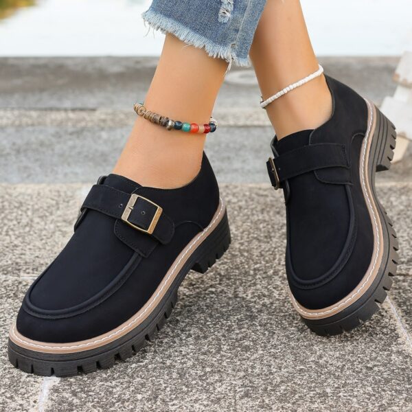 Fashion Buckle Loafers For Women British Style Height-increasing Thick-soled Casual Shoes - Image 3