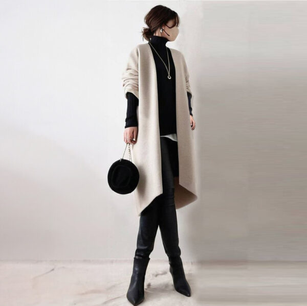 Women's Long Sleeve Mid-length Woolen Coat