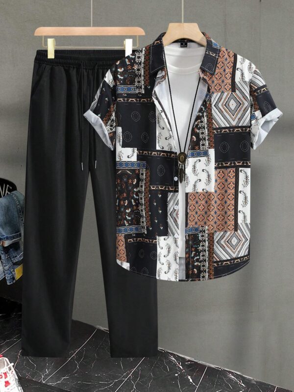 Casual Ethnic Style Short Sleeve Shirt Trousers Suit - Image 2