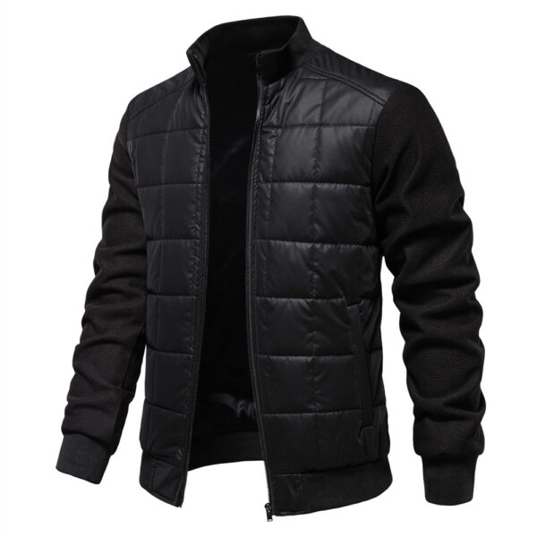 Fashion Stitching Coat Winter Personality Stand Collar Zipper Jacket Men's Clothing - Image 10