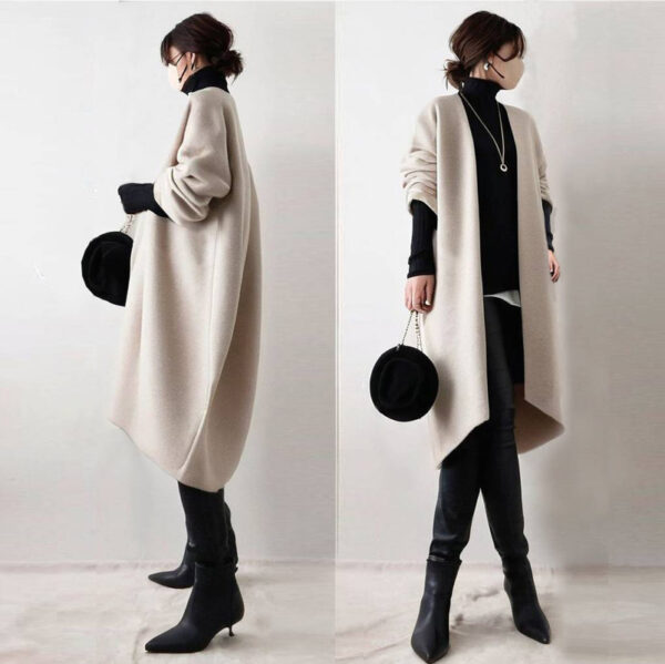 Women's Long Sleeve Mid-length Woolen Coat - Image 2