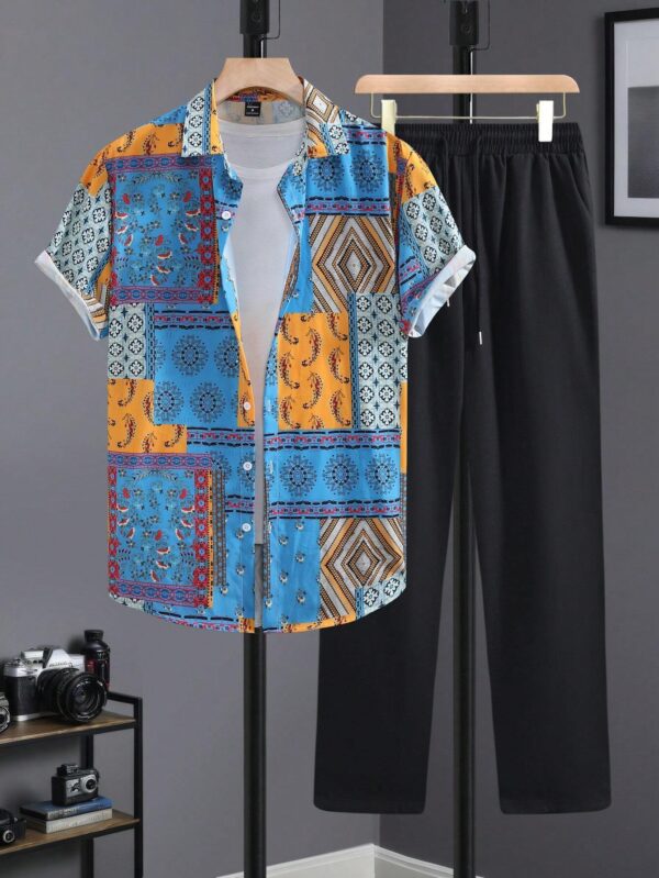 Casual Ethnic Style Short Sleeve Shirt Trousers Suit - Image 7