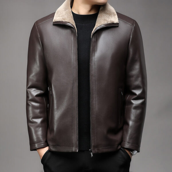 Jacket Business Warm Fur Lapel Fur Integrated Fleece-lined Thickened Leather Coat - Image 4