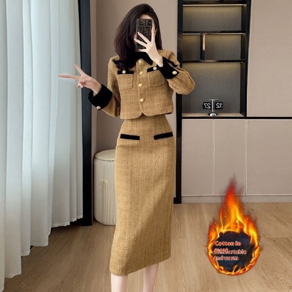 Women's French Style High-grade Tweed Chanel's Style Skirt Coat Set - Image 3