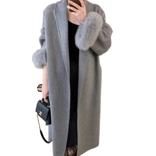 Women's Long Lapel Reversible Cashmere Coat - Image 3