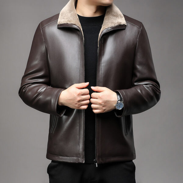 Jacket Business Warm Fur Lapel Fur Integrated Fleece-lined Thickened Leather Coat