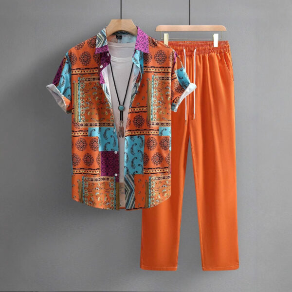 Casual Ethnic Style Short Sleeve Shirt Trousers Suit - Image 8