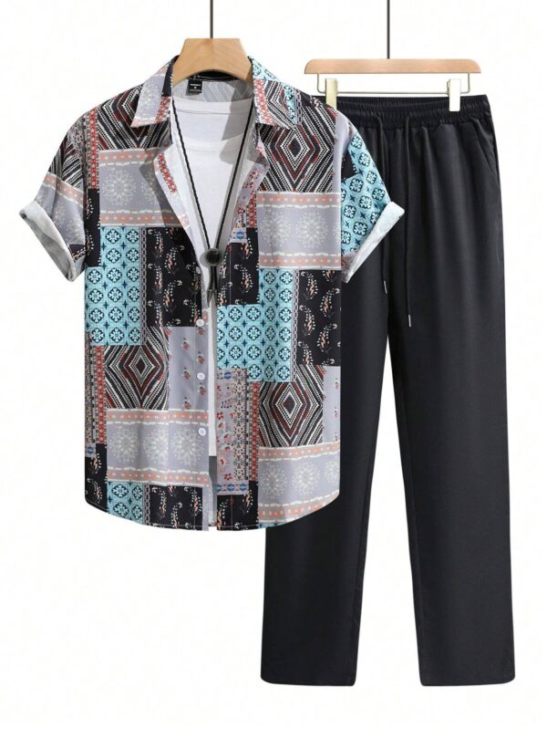 Casual Ethnic Style Short Sleeve Shirt Trousers Suit - Image 5