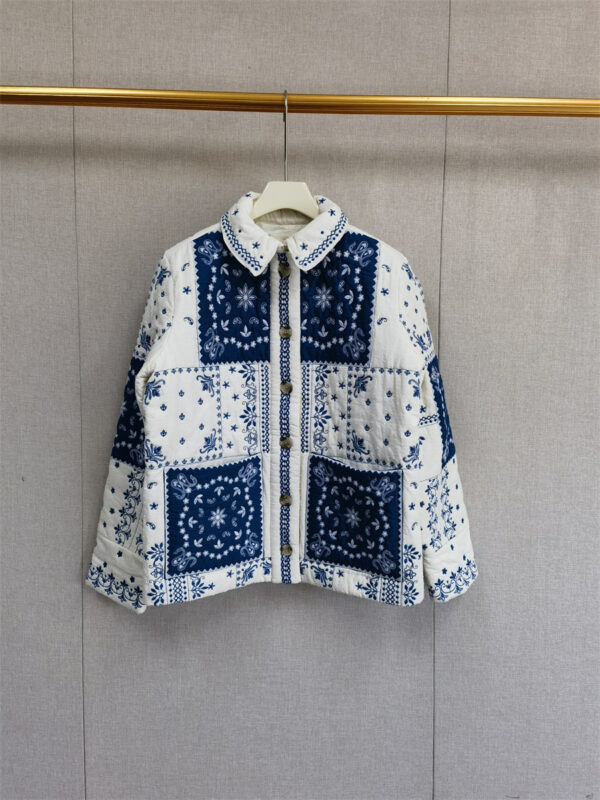 Autumn And Winter Ethnic Style Floral Contrast Color Thin Embroidery Cotton-padded Jacket - Image 7