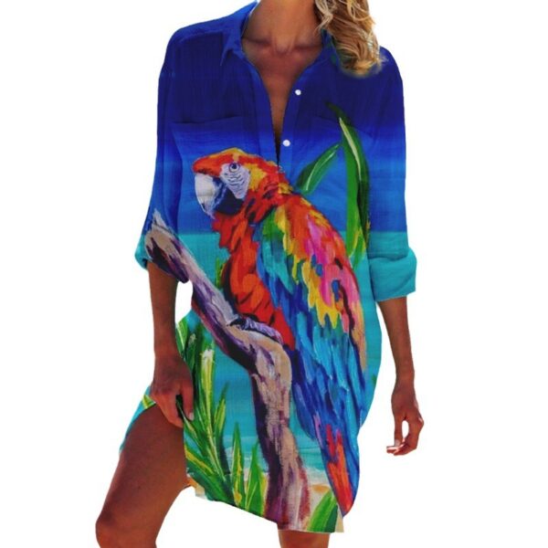 Women's Bird-and-flower Painting Printed Bikini Shirt - Image 5