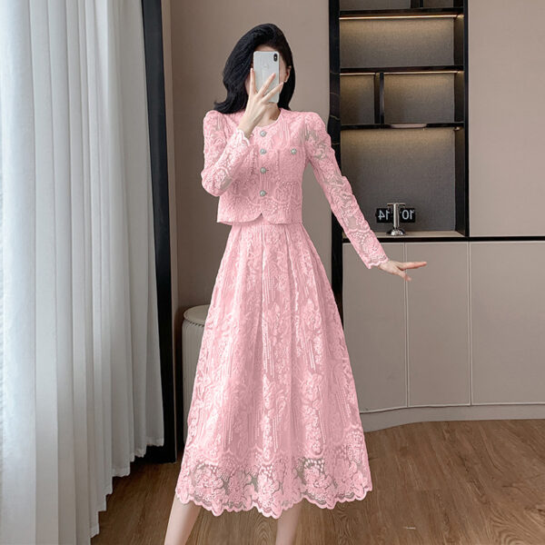 Fashionable Embroidered Suit Skirt Socialite Light Luxury Water Soluble Lace Skirt Two-piece Set - Image 3