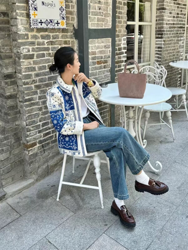 Autumn And Winter Ethnic Style Floral Contrast Color Thin Embroidery Cotton-padded Jacket - Image 6