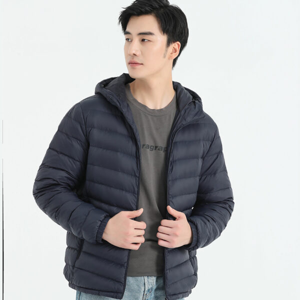 Men's Thin Hood Down Jacket Trendy Korean Slim Fit White Duck Down - Image 3