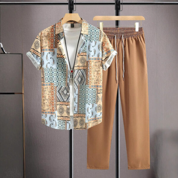 Casual Ethnic Style Short Sleeve Shirt Trousers Suit - Image 3