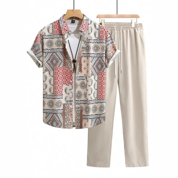 Casual Ethnic Style Short Sleeve Shirt Trousers Suit - Image 10