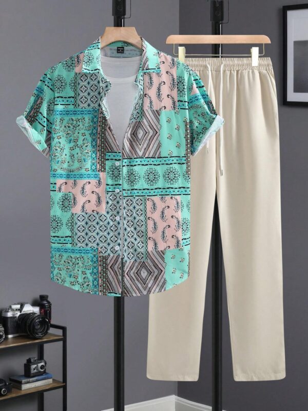 Casual Ethnic Style Short Sleeve Shirt Trousers Suit - Image 9