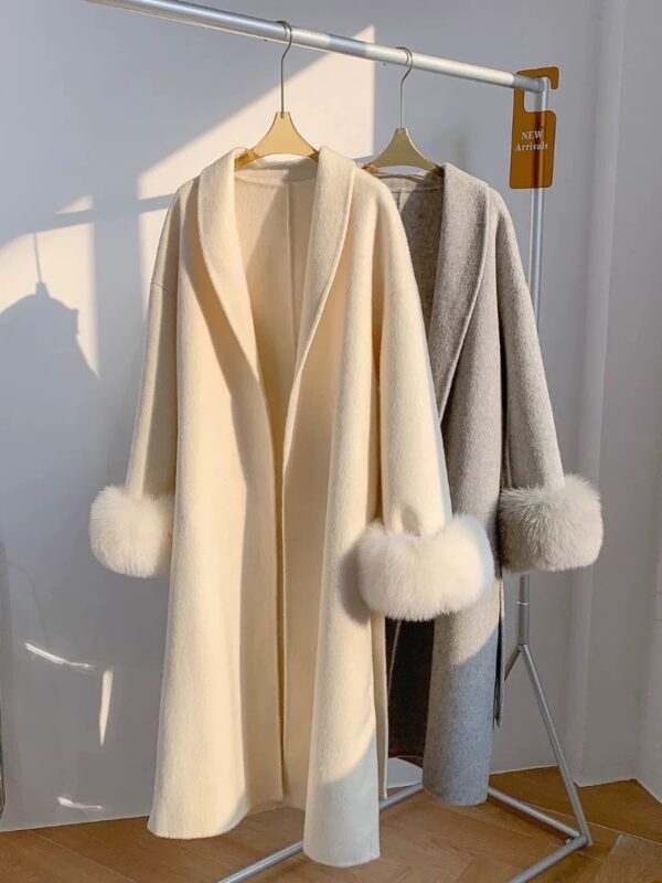 Women's Long Lapel Reversible Cashmere Coat - Image 7