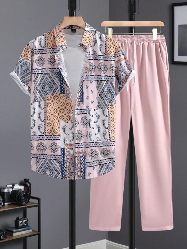 Casual Ethnic Style Short Sleeve Shirt Trousers Suit - Image 4