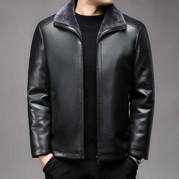 Jacket Business Warm Fur Lapel Fur Integrated Fleece-lined Thickened Leather Coat - Image 2