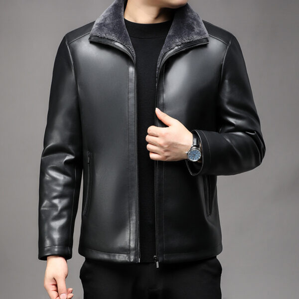 Jacket Business Warm Fur Lapel Fur Integrated Fleece-lined Thickened Leather Coat - Image 3