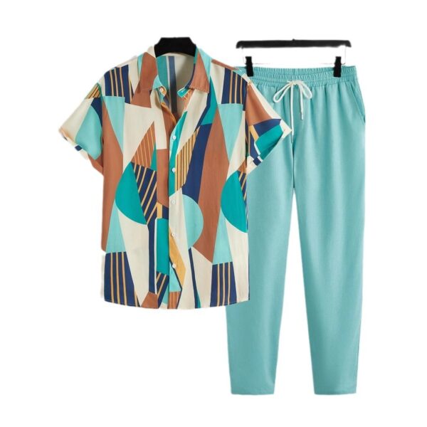 Casual Ethnic Style Short Sleeve Shirt Trousers Suit - Image 6