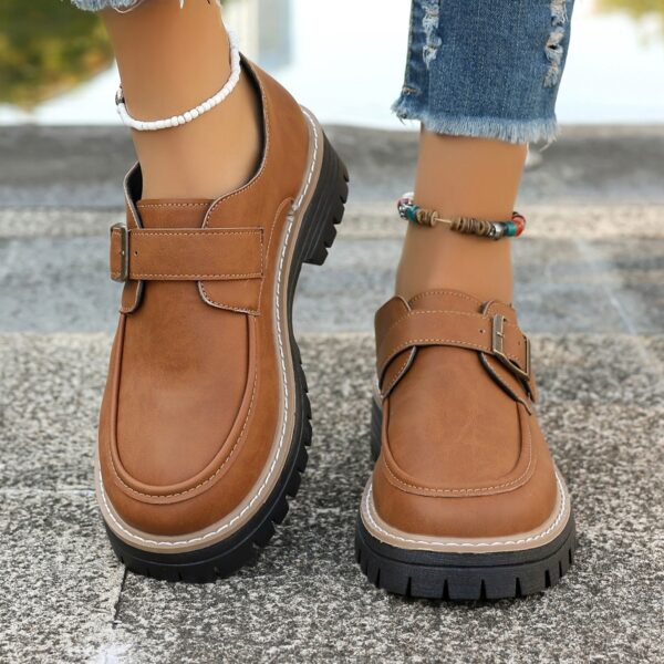 Fashion Buckle Loafers For Women British Style Height-increasing Thick-soled Casual Shoes - Image 5