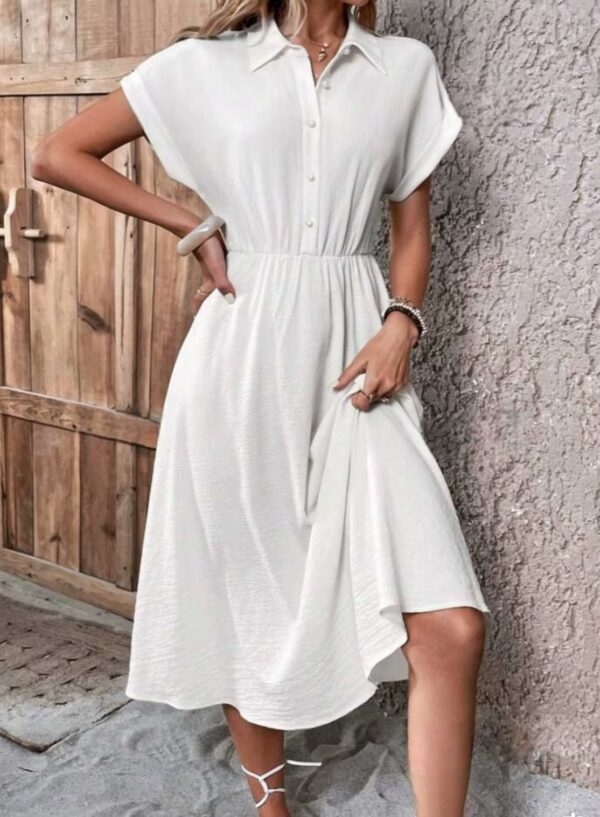 Women's Midi Dress Shirt Collar Short Sleeve Fashion - Image 5