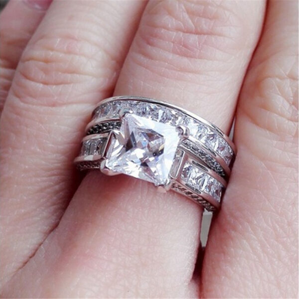 New Style Charm Couple Rings His Her Silver Color Princess Cut CZ Anniversary Promise Wedding Engagement Ring Sets - Image 4