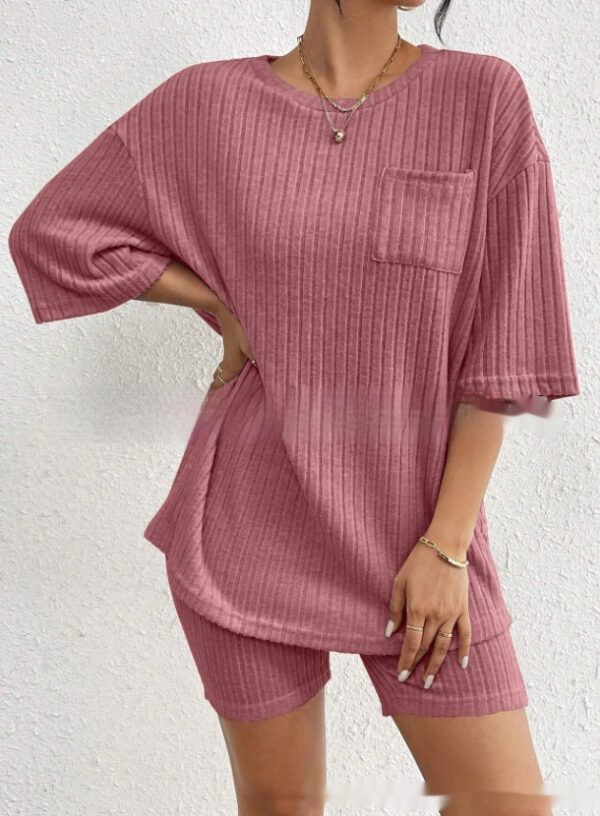 Fashion Rib Knitted Home Clothes 2-piece Set - Image 4