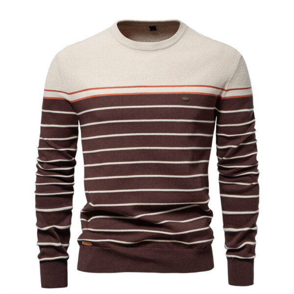 Men's Fashion Casual Striped Color Matching Long-sleeved Sweater - Image 6