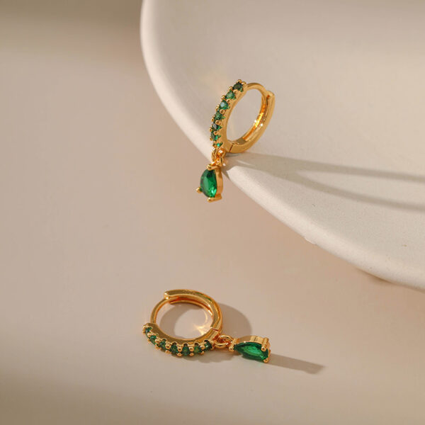 Copper Plating 18K Real Gold Vintage Circle Earrings Emerald - Image 4