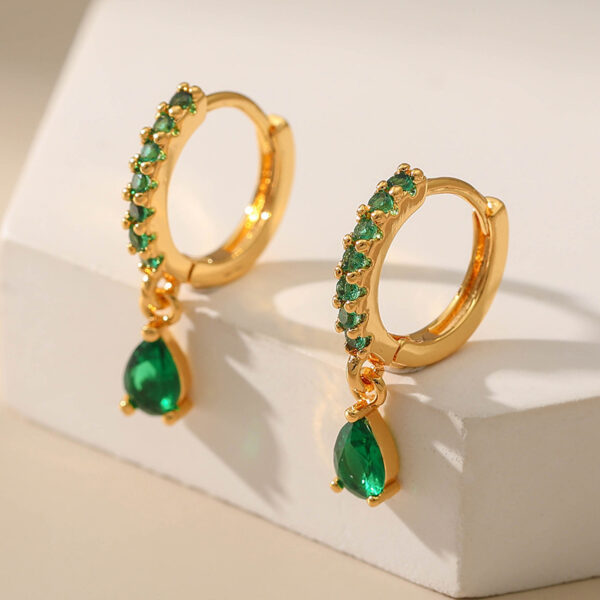 Copper Plating 18K Real Gold Vintage Circle Earrings Emerald