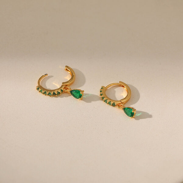 Copper Plating 18K Real Gold Vintage Circle Earrings Emerald - Image 2