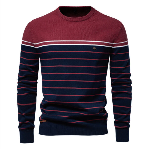 Men's Fashion Casual Striped Color Matching Long-sleeved Sweater - Image 5