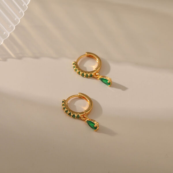 Copper Plating 18K Real Gold Vintage Circle Earrings Emerald - Image 3