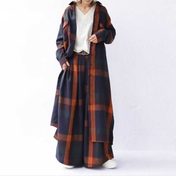 Elegant Plaid Long-sleeved Cardigan Wide-leg Pants Two-piece Set - Image 5