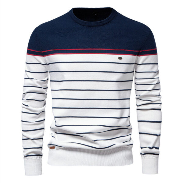 Men's Fashion Casual Striped Color Matching Long-sleeved Sweater - Image 4