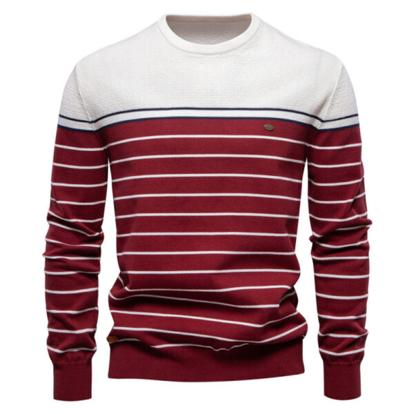 Men's Fashion Casual Striped Color Matching Long-sleeved Sweater - Image 2