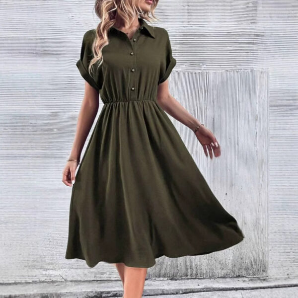 Women's Midi Dress Shirt Collar Short Sleeve Fashion - Image 4