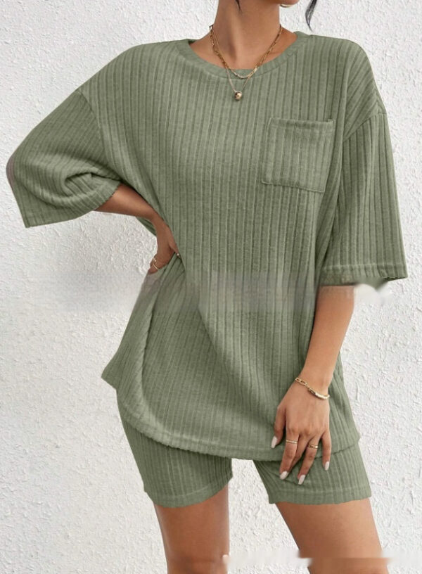 Fashion Rib Knitted Home Clothes 2-piece Set - Image 3