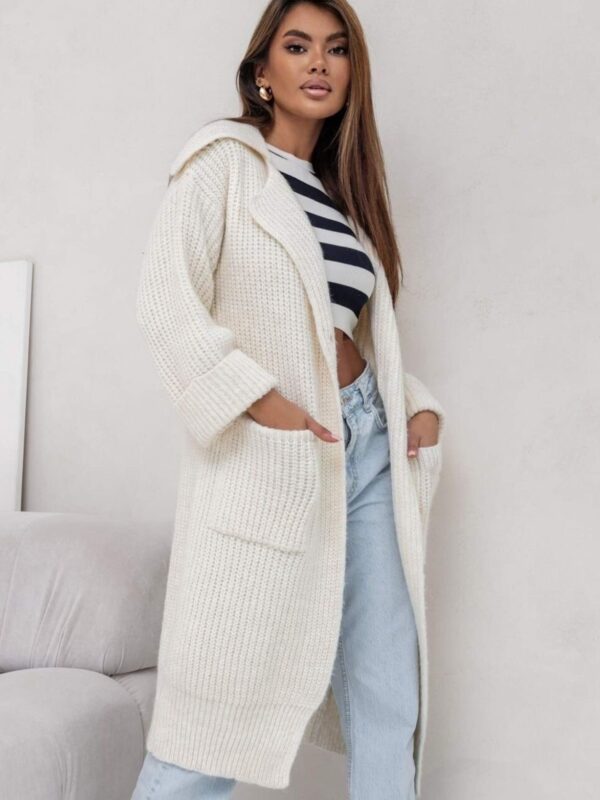 Mid-length Padded Lapel Pocket Loose Knitted Cardigan Sweater - Image 4